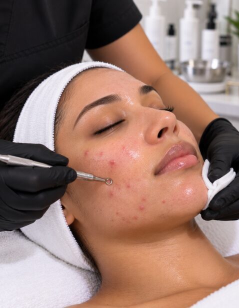 Client receiving an Acne Clarity Facial for acne-prone skin in Germantown, TN, serving clients throughout the Greater Memphis area.
