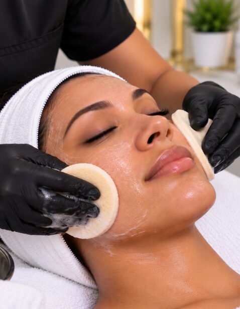 Client receiving a professional IOIS Signature Facial treatment at Isle of Indulgence Spa in Germantown, TN, serving the Greater Memphis area.